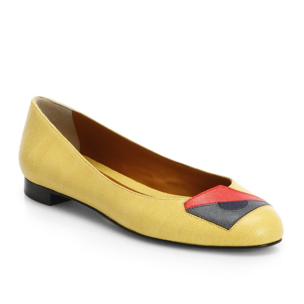 Fendi Yellow Monster Saffiano Flats